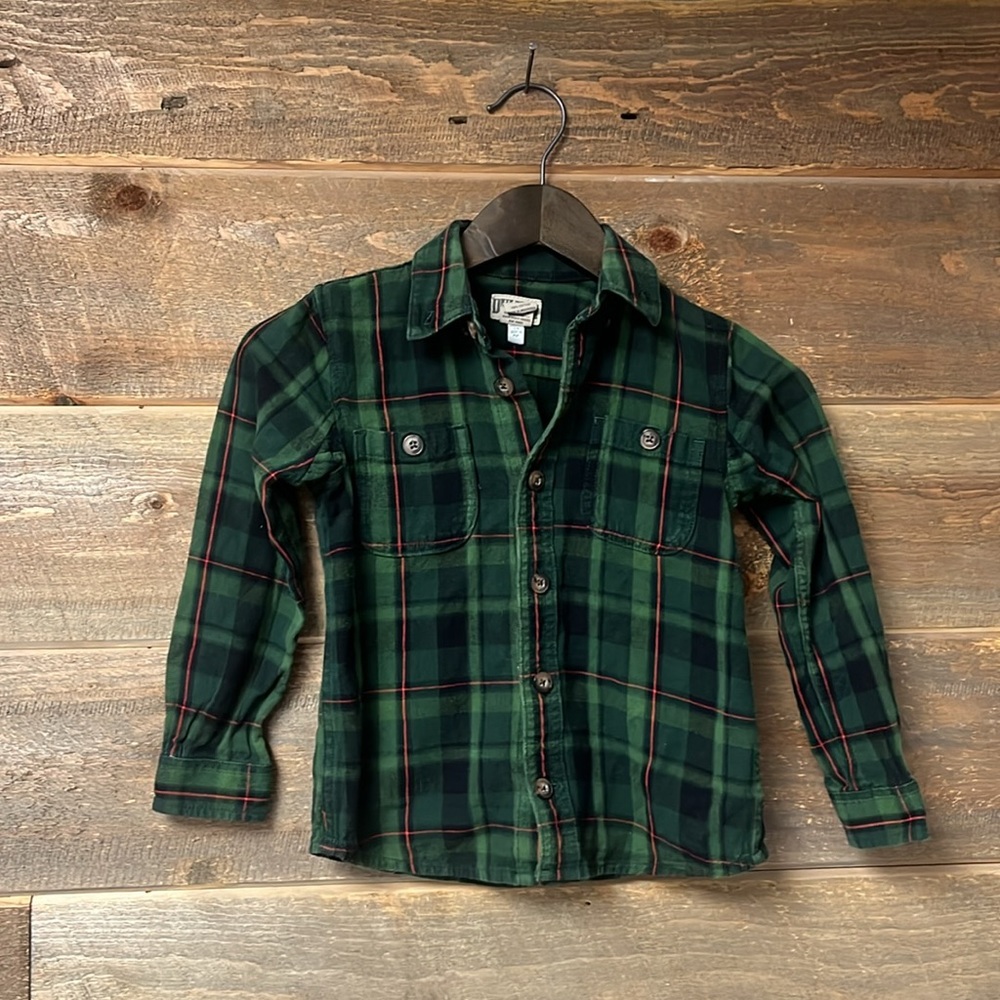 Duluth Trading Co Flannel Button Down Shirt Boys 5 Green Red